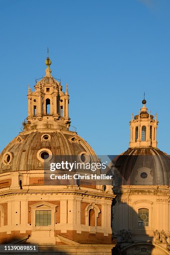 Domes of Churches of Santa Maria di Loreto (1507) & Santissimo Nome di Maria al Foro Traiano & Rome Italy