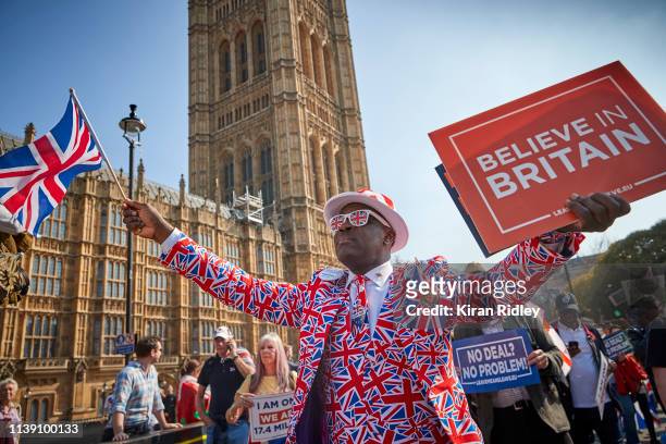 Pro Brexit supporter protests in favour of leaving the European Union outside the Houses of Parliament on March 29, 2019 in London, England. Today...