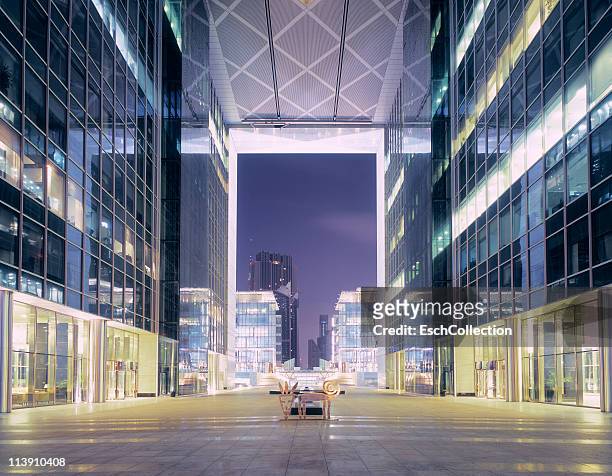 dubai international financial centre at dawn. - united arab emirates city stock pictures, royalty-free photos & images
