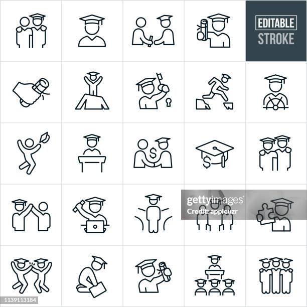 illustrations, cliparts, dessins animés et icônes de graduation fine ligne icônes-contour modifiable - illustration-au-trait-fin