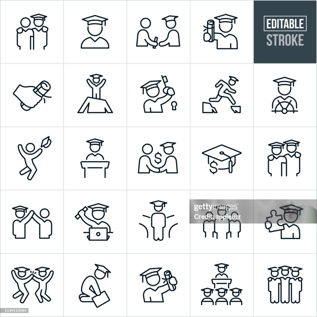 Graduation Thin Line Icons - Editable Stroke