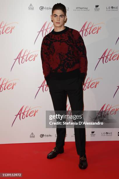 Hero Fiennes Tiffin attends the photocall for "After" at on March 29, 2019 in Milan, Italy.