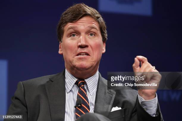 Fox News host Tucker Carlson discusses 'Populism and the Right' during the National Review Institute's Ideas Summit at the Mandarin Oriental Hotel...
