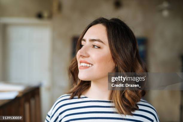 portrait of beautiful caucasian millennial woman with blue eyes - ombre hairstyle stock pictures, royalty-free photos & images