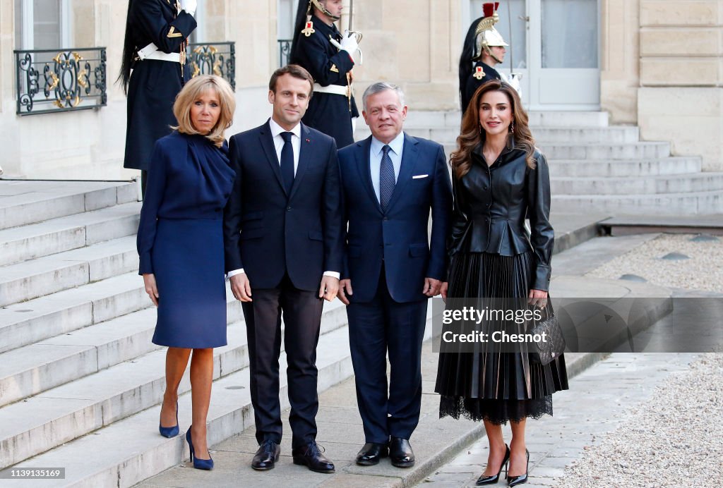 French President Emmanuel Macron Receives King Abdullah II Of Jordan At Elysee Palace In Paris