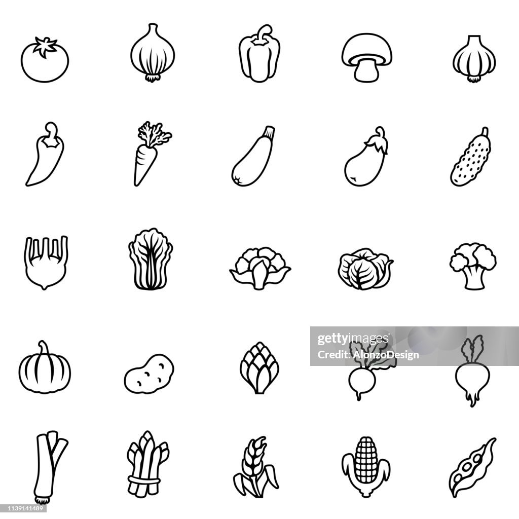 Iconos de línea de verduras