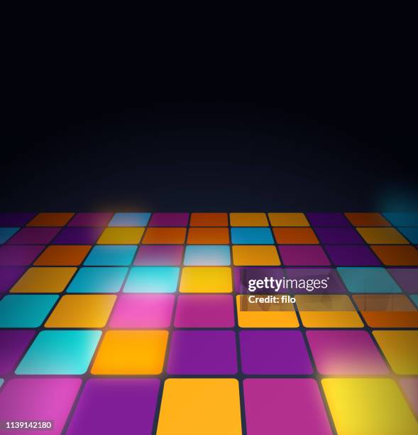 glowing tiles abstract disco floor background - nightclub stock illustrations