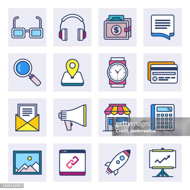 virtual patent application flat line style vector icon set - patent application stock illustrations