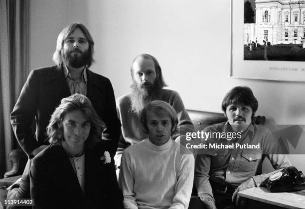 Jack Rieley American pop group The Beach Boys backstage, UK,December 1970. Left ...