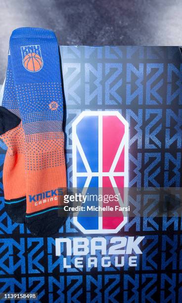 General shot of the NBA 2K League logo with Knicks Gaming swag displayed during Week 3 of the NBA 2K League regular season on April 24, 2019 at the...