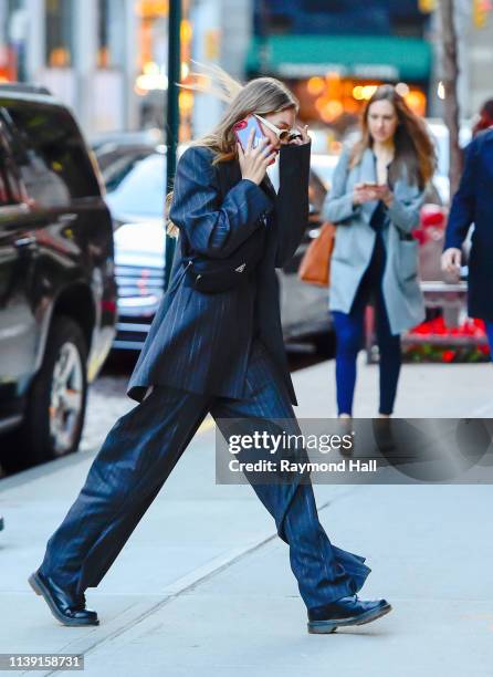 Model Gigi Hadid is seen walking in Soho on April 24, 2019 in New York City.