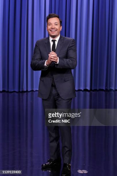 Episode 1055 -- Pictured: Host Jimmy Fallon during the monologue on April 24, 2019 --