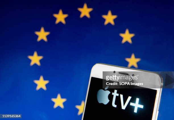 In this photo illustration the American on-demand Internet streaming service provide by Apple, Apple TV+ logo is seen on an Android mobile device...