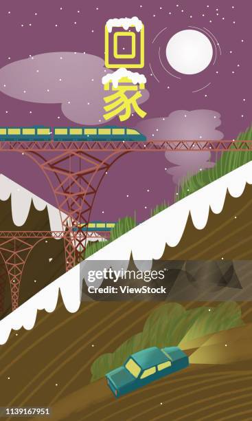 home for the holiday - bullet train stock illustrations