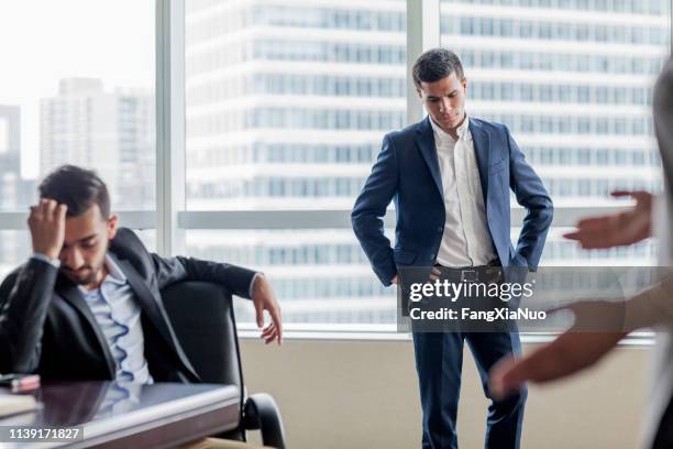 business colleagues in disagreement discussion - business conflict stock pictures, royalty-free photos & images