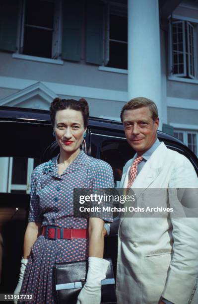 Wallis, Duchess of Windsor and the Duke of Windsor outside Goverment House in Nassau, the Bahamas, circa 1942. The Duke of Windsor served as Governor...