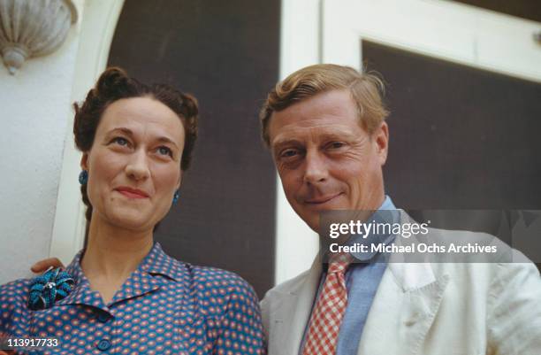 Wallis, Duchess of Windsor and the Duke of Windsor outside Government House in Nassau, the Bahamas, circa 1942. The Duke of Windsor served as...