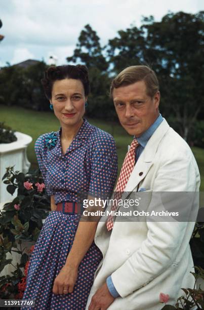 Wallis, Duchess of Windsor and the Duke of Windsor outside Goverment House in Nassau, the Bahamas, circa 1942. The Duke of Windsor served as Governor...