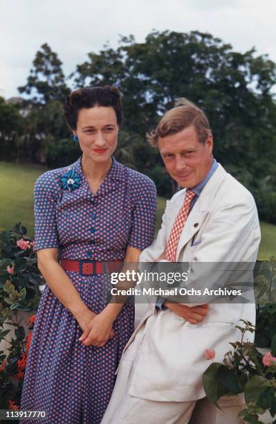 Wallis, Duchess of Windsor and the Duke of Windsor outside Goverment House in Nassau, the Bahamas, circa 1942. The Duke of Windsor served as Governor...