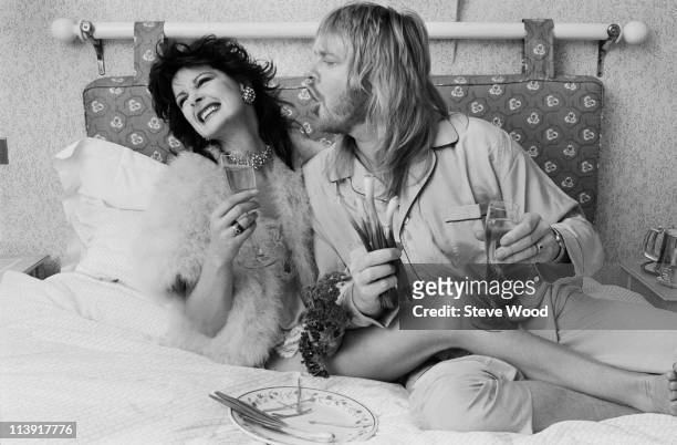 Keyboard player Rick Wakeman with his wife Nina Carter, 8th November 1984.