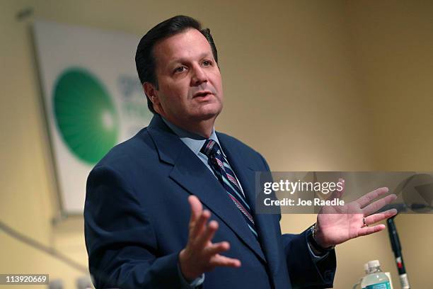 Miami-Dade mayoral candidate and current Mayor of Hialeah, Julio Robaina, speaks during a forum with other mayoral candidates vying for the open seat...