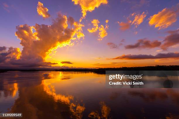 vibrant colored sunrise over the ocean - australia summer reflection stock-fotos und bilder