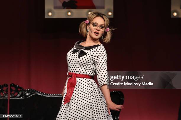 Gabriela Spanic acting on stage during the premiere for the play 'Divinas' at Lunario del Auditorio Nacional on March 29, 2019 in Mexico City, Mexico.