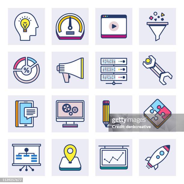 internet service provider flat line style vector icon set - third generation technology stock illustrations