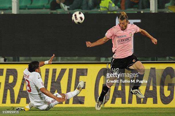 Federico Balzaretti of Palermo in action as Alessandro Nesta of Milan tackles during the Tim Cup between US Citta di Palermo and AC Milan at Stadio...