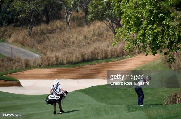 Stephen Gallacher on the pat four 1st hole during the third round of the Hero Indian Open at the DLF Golf & Country Club on March 30, 2019 in New...