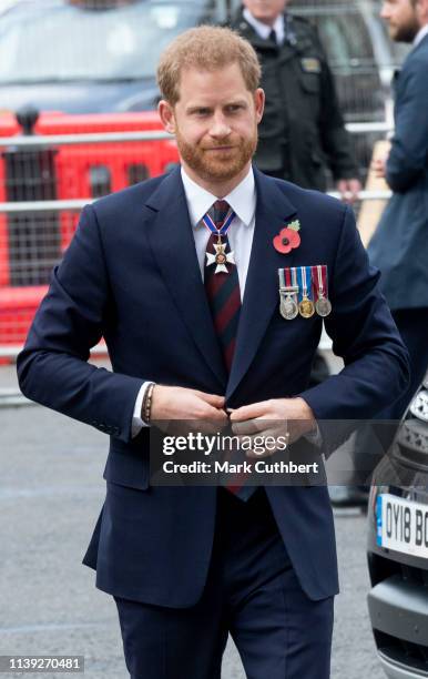 Prince Harry, Duke of Sussex attends the ANZAC Day Service of Commemoration and Thanksgiving at Westminster Abbey on April 25, 2019 in London, United...