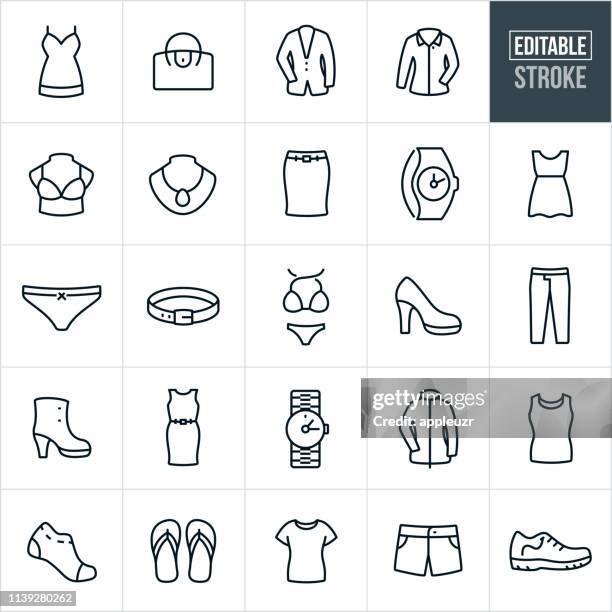 damenbekleidung thin line icons-bearbeitbare stroke - swimsuit stock-grafiken, -clipart, -cartoons und -symbole