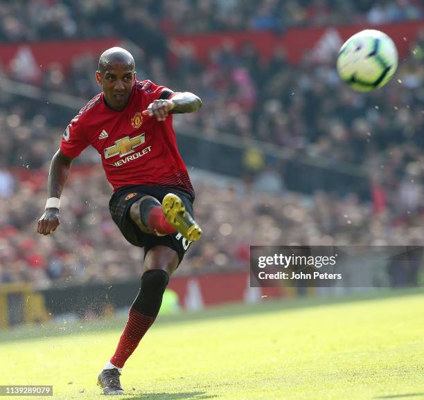 Ashley Young of Manchester United in action during the Premier League match between Manchester United and Watford FC at Old Trafford on March 30,...