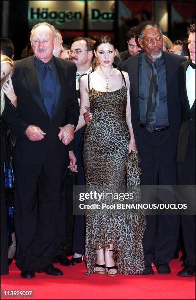 Cannes Film Festival: The Cast Of "Under Suspicions" Climbing The Stairs Of The Festival In Cannes, France On May 11, 2000-Gene Hackman, Monica...