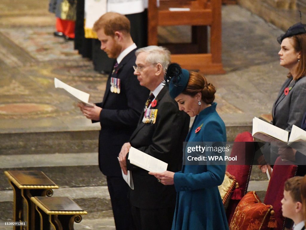 Duchess Of Cambridge and Duke of Sussex Attend ANZAC Day Service