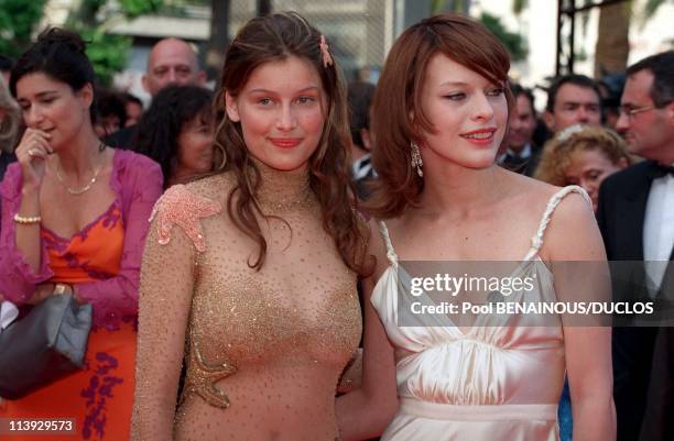 Cannes international film festival: stairs of closing ceremony In Cannes, France On May 21, 2000-Laetitia Casta and Milla Jovovitch.