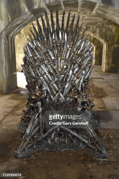 View of the "Game Of Thrones" iron throne replica in Queens ahead of the final season at Fort Totten Park on March 30, 2019 in New York City.