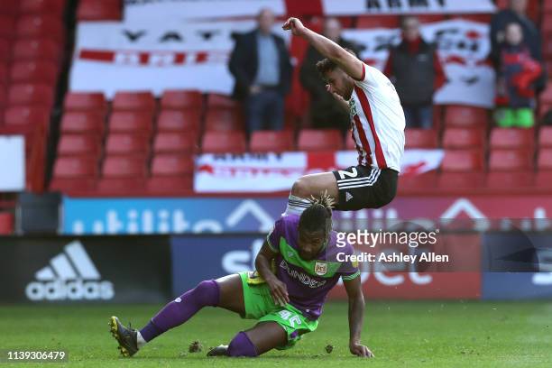 Kasey Palmer of Bristol City tackles Jack O'Connell of Sheffield United during the Sky Bet Championship match between Sheffield United and Bristol...