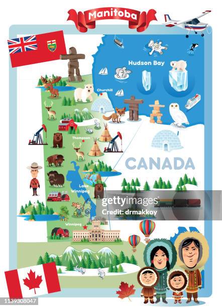 cartoon map of manitabo - churchill stock illustrations