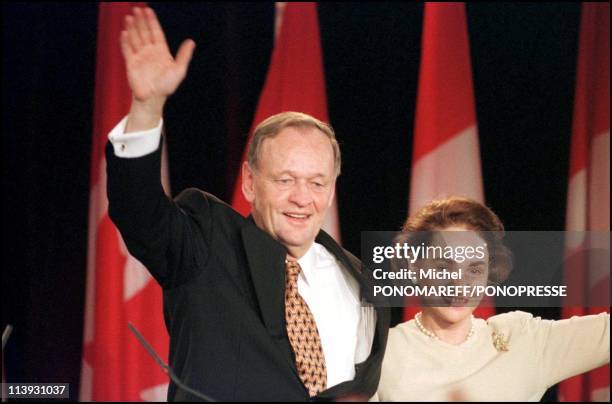 Jean-Chretien reelected as Prime Minister In Shawinigan, Canada On November 27, 2000-With wife Aline.