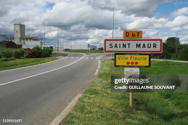 Picture taken on April 25, 2019 shows a road sign of the city of Saint-Maur where French national Jean-Claude Romand, sentenced to life in 1996 for...