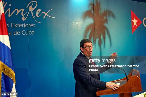 Cuba Foreign Minister Bruno Rodriguez gives a press conference about the tightening of the U.S. Embargo against Cuba, at the Foreign Ministry on...