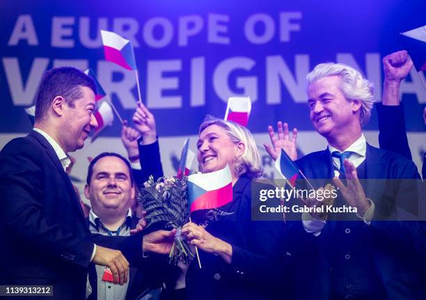 Frances leader of the National Rally Marine Le Pen , Tomio Okamura , president of the far-right Czech political party Freedom and Direct Democracy ,...