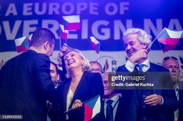 Leader of French National Rally party Marine Le Pen , leader of Czech Freedom and Direct Democracy party Tomio Okamura and leader of Dutch Party for...