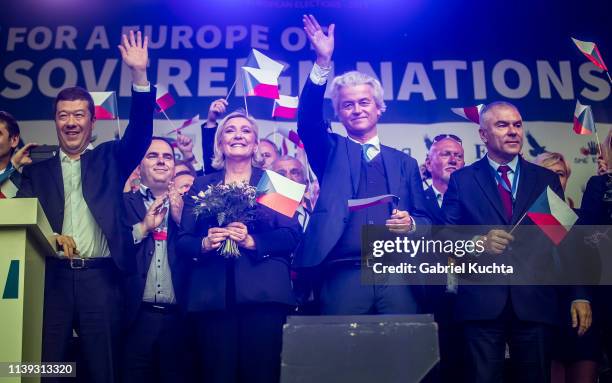 Leader of French National Rally party Marine Le Pen , leader of Czech Freedom and Direct Democracy party Tomio Okamura , leader of Dutch Party for...
