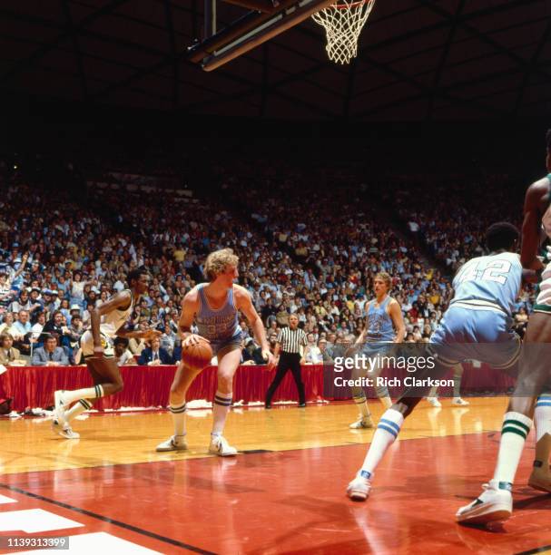 Finals: Indiana State Larry Bird in action vs Michigan State at Special Events Center. Michigan State defeated Indiana State 75-64 for the title....