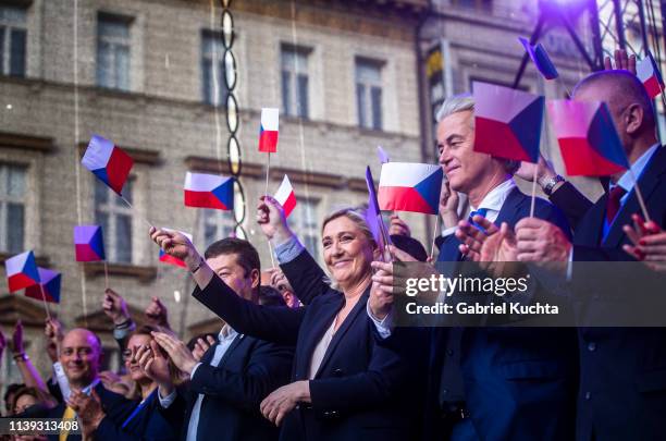 Leader of French National Rally party Marine Le Pen , leader of Czech Freedom and Direct Democracy party Tomio Okamura , leader of Dutch Party for...