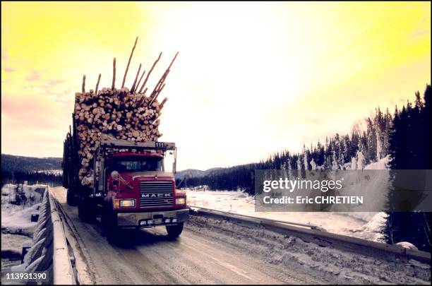 Quebec : the "iced" truckers of Saguenay In Quebec, Canada In December, 2000-Until the late 1960's, timber was floated to the sawmill down the...