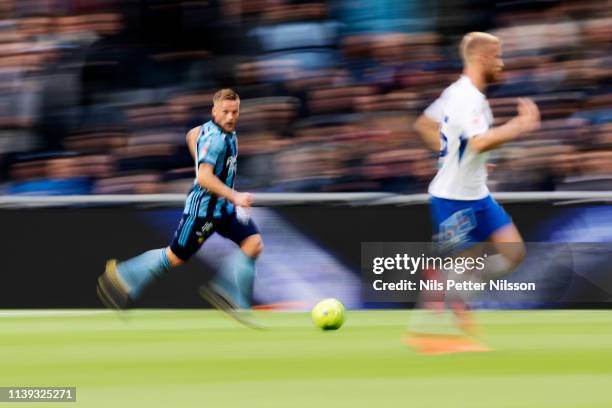 Nicklas Barkroth of Djurgardens IF during the Allsvenskan match between Djurgardens IF and IFK Norrkoping at Tele2 Arena on April 25, 2019 in...