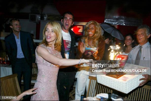 55th Cannes film festival: Dinner for "Searching for Debra Winger" In Cannes, France On May 16, 2002-Rosanna Arquette and Cathy Guetta.
